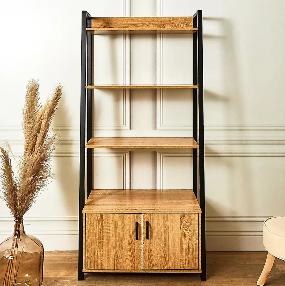 RAJIO - Meuble Etagère Industriel Effet Bois et Métal