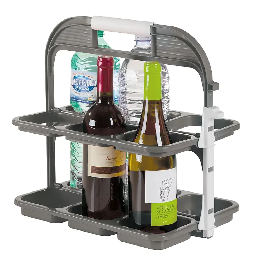 Range bouteilles pliable en plastique gris 6 compartiments Pratiko