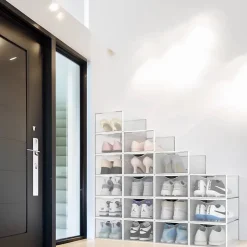 Range chaussure - Boites à chaussures - Blanc et transparent - Lot de 18