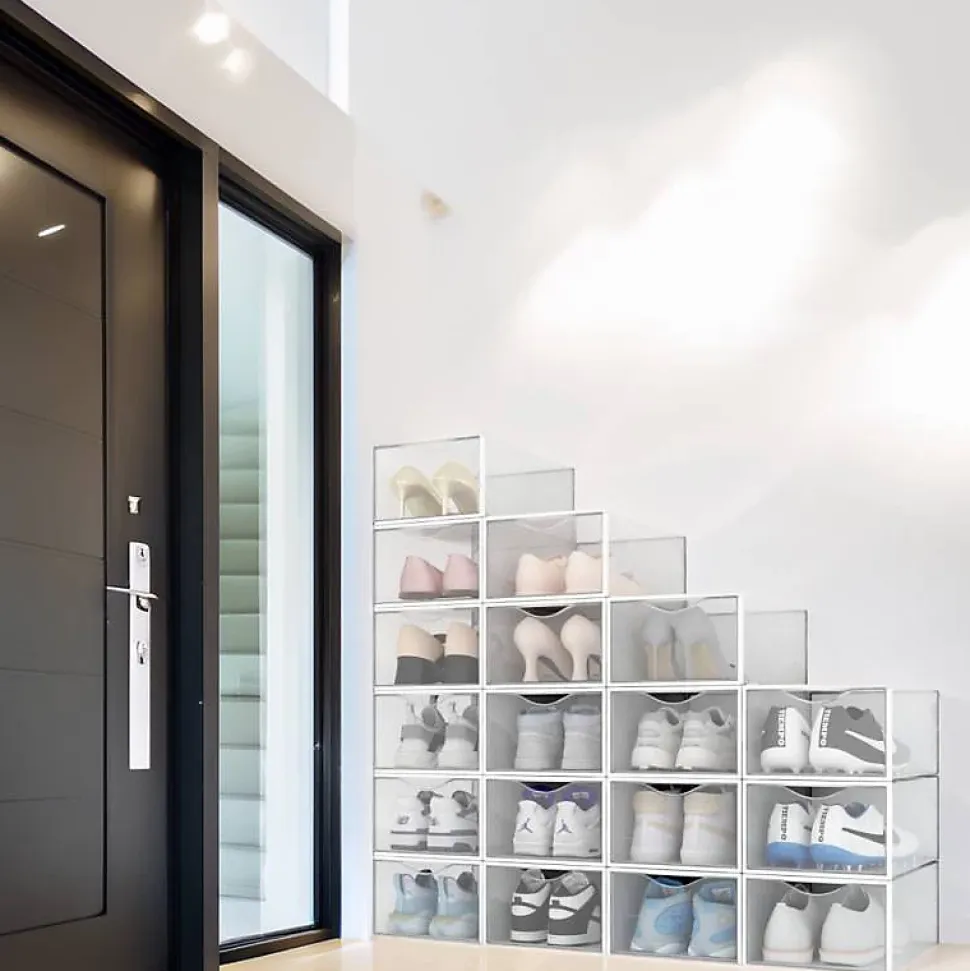Range chaussure - Boites à chaussures - Blanc et transparent - Lot de 18