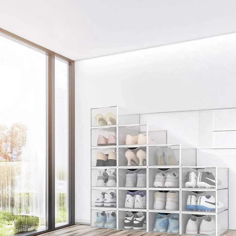 Range chaussure - Boites à chaussures - Blanc et transparent - Lot de 18