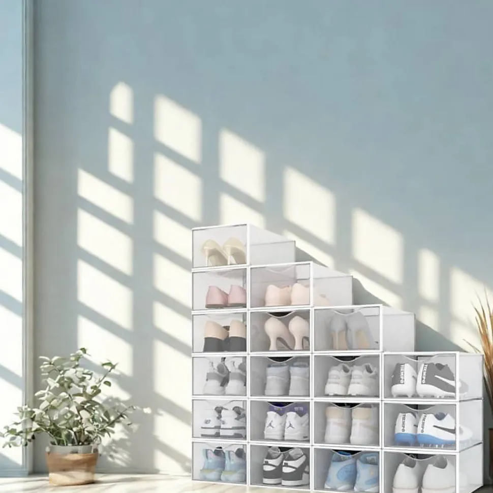 Range chaussure - Boites à chaussures - Blanc et transparent - Lot de 18
