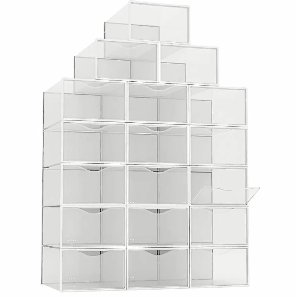 Range chaussure - Boites à chaussures - Blanc et transparent - Lot de 18
