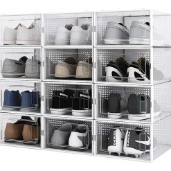 Range chaussure - Boites à chaussures - Moyen format - Blanc transparent - Lot de 12