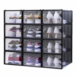 Rangement à chaussure - Boite à chaussures - Noires et transparentes crystal - Lot de 12