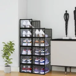 Rangement à chaussure - Boite à chaussures - Noires et transparentes crystal - Lot de 12