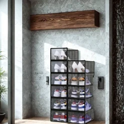 Rangement à chaussure - Boite à chaussures - Noires et transparentes crystal - Lot de 12