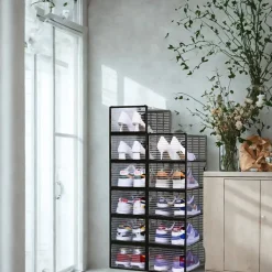 Rangement à chaussure - Boite à chaussures - Noires et transparentes crystal - Lot de 12