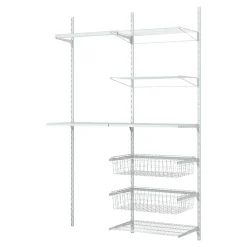 Rangement buanderie 2 colonnes avec penderie, 2 étendoirs et 2 paniers H. 200 x L. 132 x 40 cm