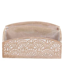 Rangement bureau en manguier gravé et cérusé 31x18cm