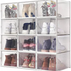 Rangement chaussures - Boites à chaussures - Grand format - Blanc et transparent - Lot de 12