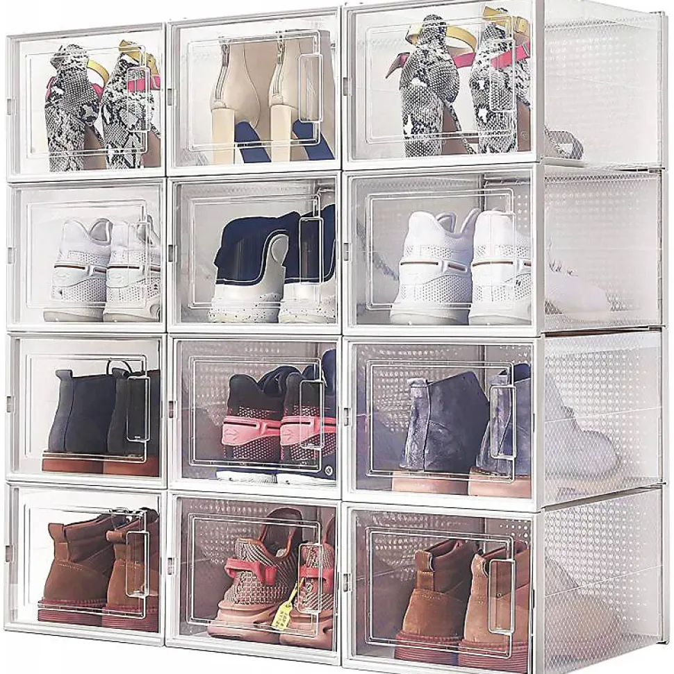 Rangement chaussures - Boites à chaussures - Grand format - Blanc et transparent - Lot de 12