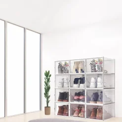 Rangement chaussures - Boites à chaussures - Grand format - Blanc et transparent - Lot de 12