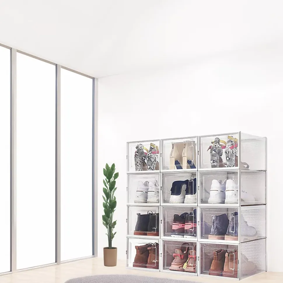Rangement chaussures - Boites à chaussures - Grand format - Blanc et transparent - Lot de 12
