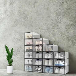 Rangement chaussures - Boites à chaussures - Noires et transparentes- Lot de 18
