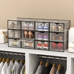 Rangement chaussures - Boites à chaussures - Noires et transparentes- Lot de 18