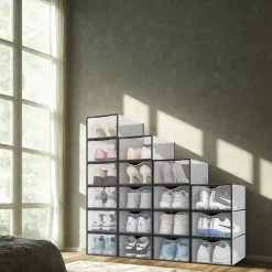 Rangement chaussures - Boites à chaussures - Noires et transparentes- Lot de 18