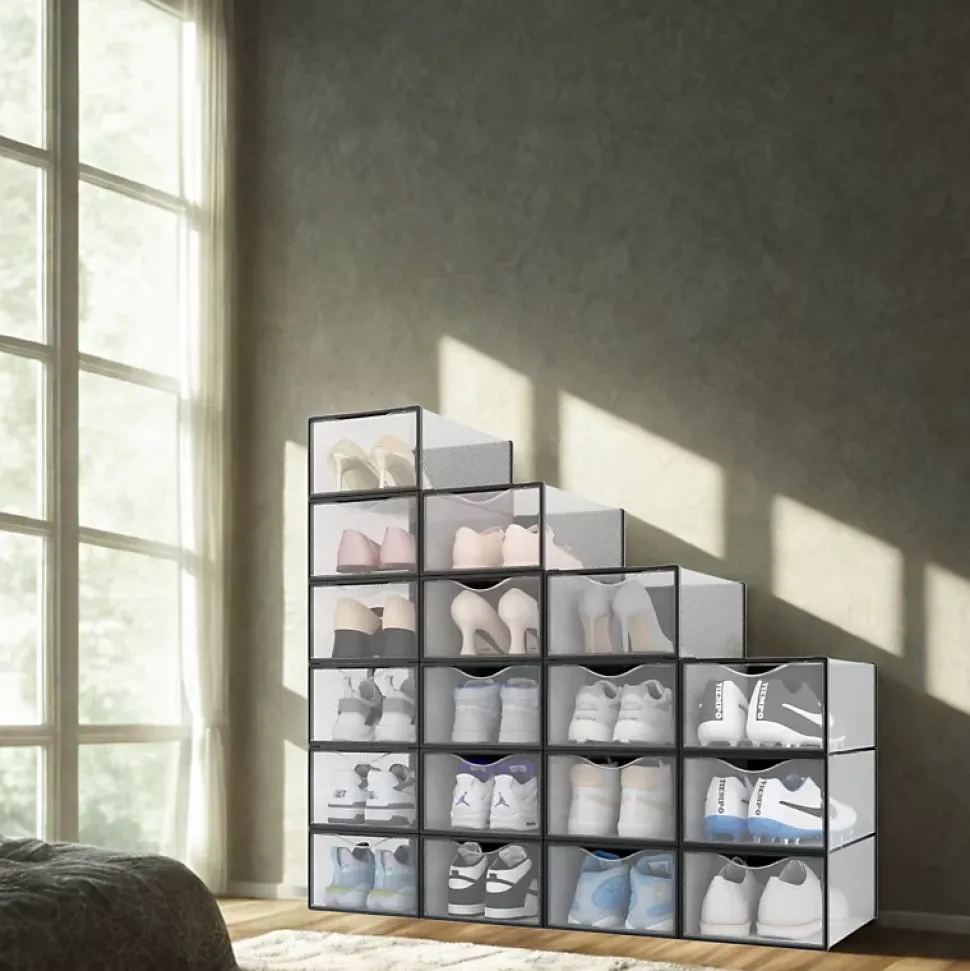 Rangement chaussures - Boites à chaussures - Noires et transparentes- Lot de 18