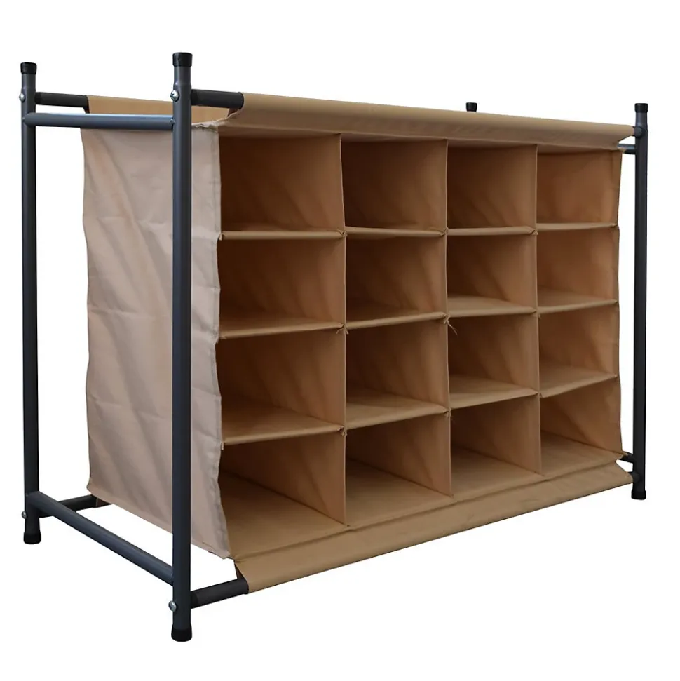 Rangement chaussures 16 Poches Beige Tissu Metal 65x82x35