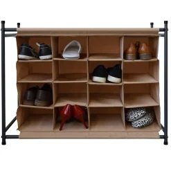 Rangement chaussures 16 Poches Beige Tissu Metal 65x82x35