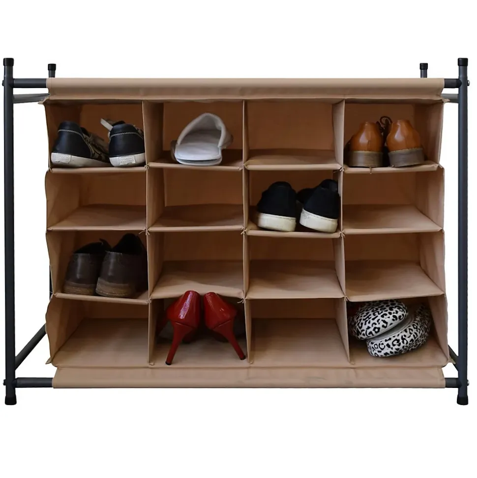 Rangement chaussures 16 Poches Beige Tissu Metal 65x82x35