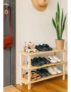 Rangement chaussures en pin naturel Étagère 3 niveaux