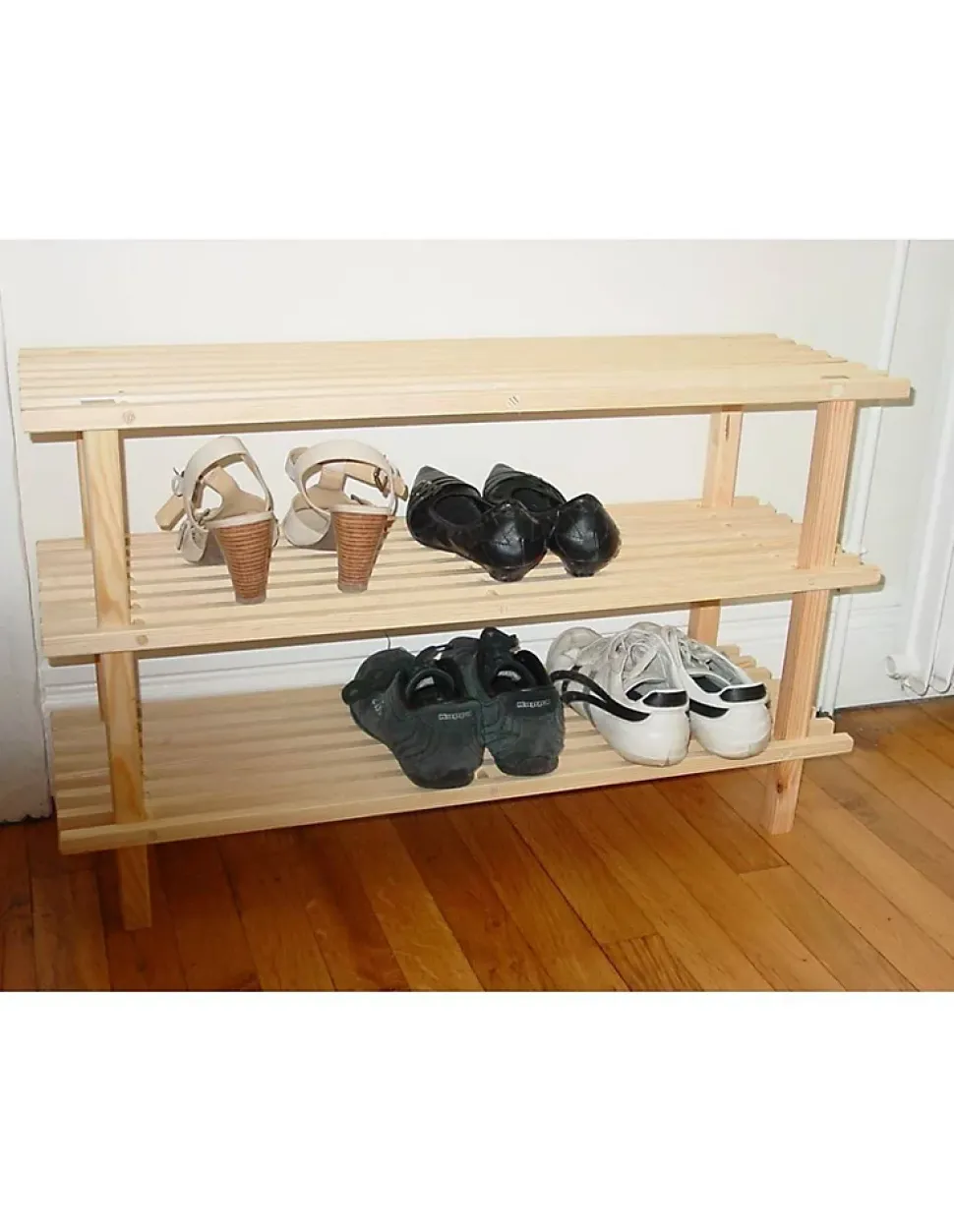 Rangement chaussures en pin naturel Étagère 3 niveaux
