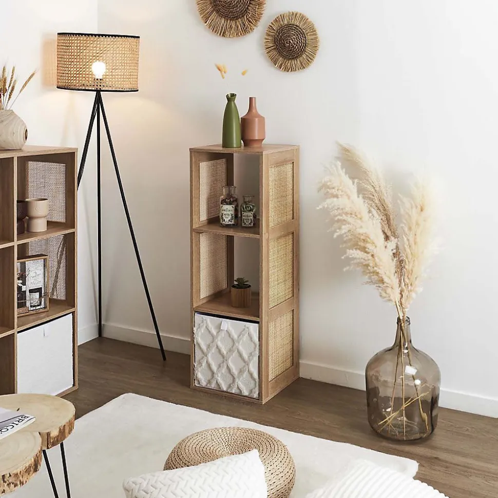 Rangement modulable cannage et bois Bali 3 cases