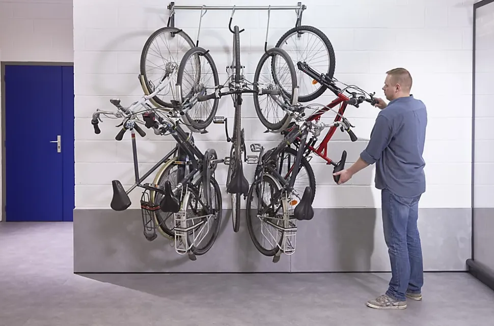 Rangement mural coulissant pour 5 vélos L. 119 cm Mottez acier