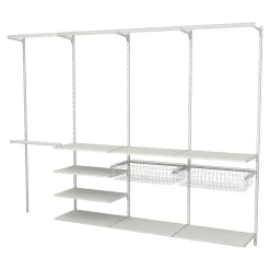 Rangement ouvert mural 4 colonnes avec penderie et 2 paniers H.200 x L.264 x P.40 cm