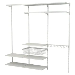 Rangement ouvert mural 3 colonnes avec penderie, porte-pantalon et 1 panier H.200 x L.198 x P.40 cm