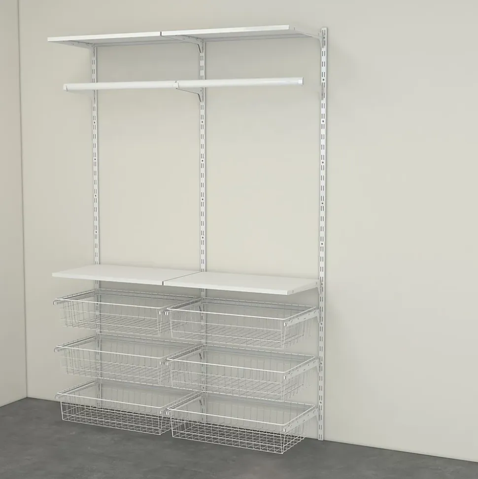 Rangement ouvert mural 2 colonnes avec penderie et 6 paniers H.200 x L.132 x P.40 cm