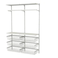Rangement ouvert mural 2 colonnes avec penderie et 6 paniers H.200 x L.132 x P.40 cm