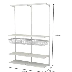 Rangement ouvert mural 2 colonnes avec penderie et 2 paniers H.200 x L.132 x P.40 cm