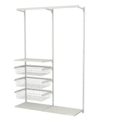 Rangement ouvert mural 2 colonnes avec penderie et 3 paniers H. 200 x L. 132 x P. 40 cm