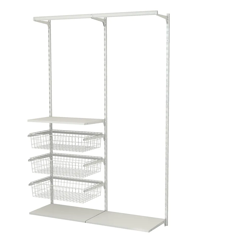 Rangement ouvert mural 2 colonnes avec penderie et 3 paniers H. 200 x L. 132 x P. 40 cm