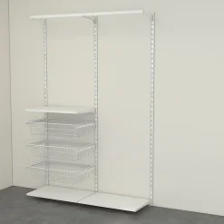 Rangement ouvert mural 2 colonnes avec penderie et 3 paniers H. 200 x L. 132 x P. 40 cm