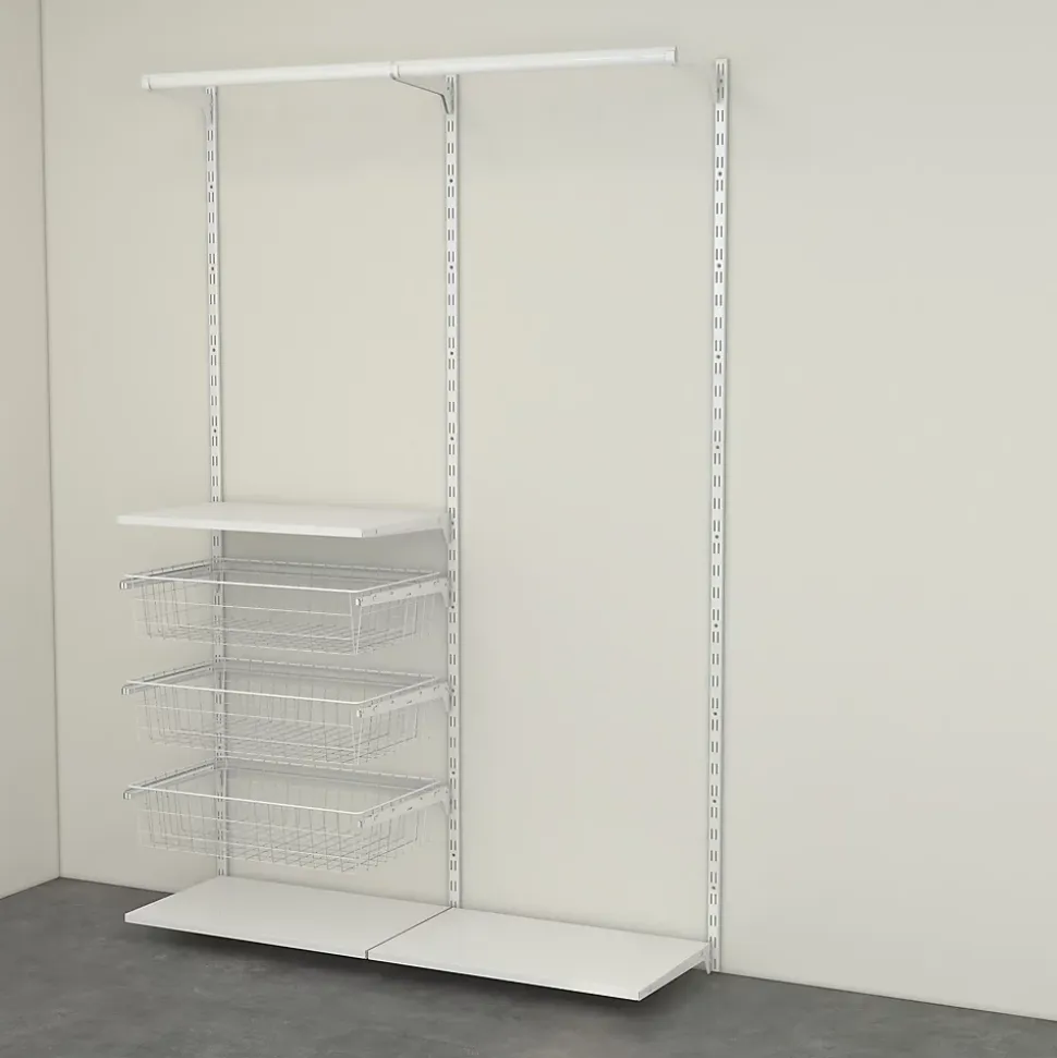 Rangement ouvert mural 2 colonnes avec penderie et 3 paniers H. 200 x L. 132 x P. 40 cm