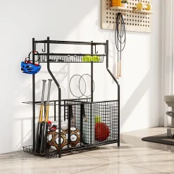 Rangement pour équipements sportifs - support de rangement pour ballon - multi-rangement - métal noir