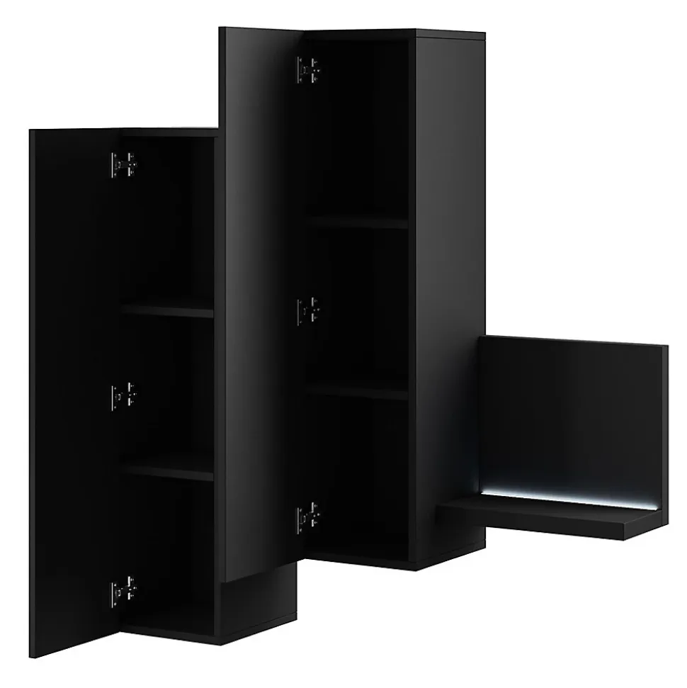 Rangement suspendu BERGAME Avec LED 152 cm coloris noir super mat