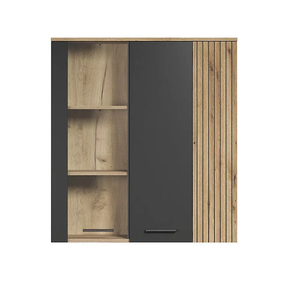 Rangement vitré suspendu, 2 portes dont une avec verre trempé L90 cm - Esteban