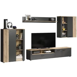 Rangement vitré suspendu, 2 portes dont une avec verre trempé L90 cm - Esteban