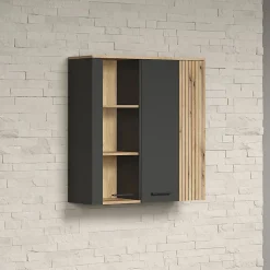 Rangement vitré suspendu, 2 portes dont une avec verre trempé L90 cm - Esteban