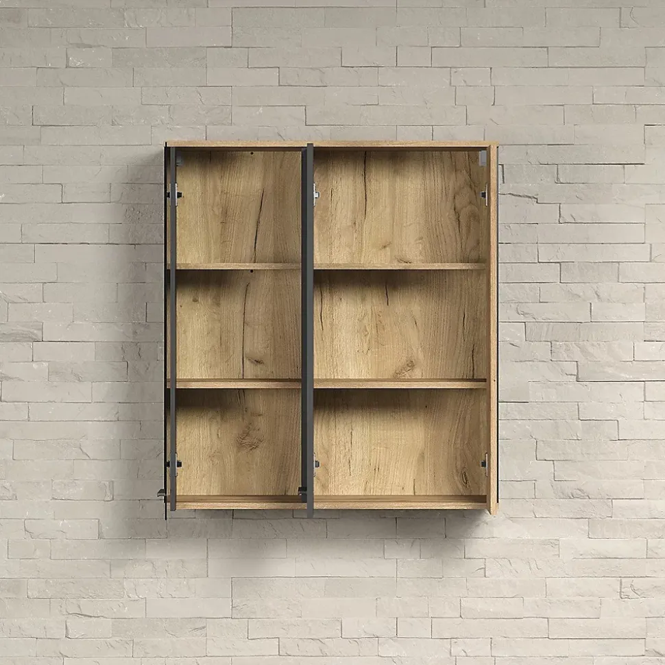 Rangement vitré suspendu, 2 portes dont une avec verre trempé L90 cm - Esteban