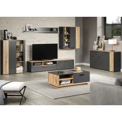 Rangement vitré suspendu, 2 portes dont une avec verre trempé L90 cm - Esteban