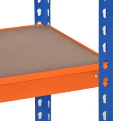 Rayonnage charges lourdes ou volumineuses - étagère garage - 5 tablettes réglables en hauteur - métal bleu orange MDF