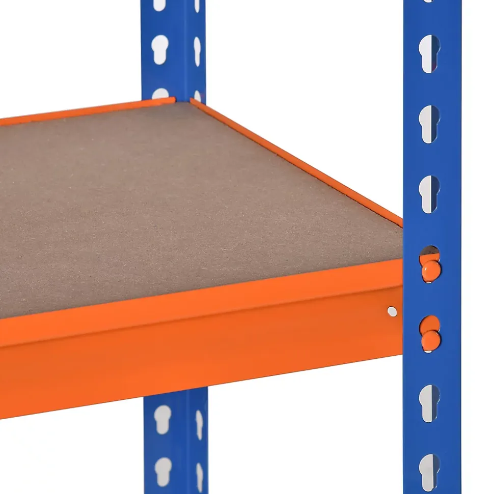 Rayonnage charges lourdes ou volumineuses - étagère garage - 5 tablettes réglables en hauteur - métal bleu orange MDF