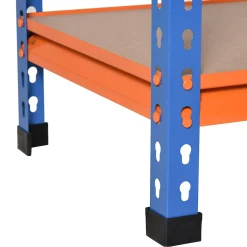 Rayonnage charges lourdes ou volumineuses - étagère garage - 5 tablettes réglables en hauteur - métal bleu orange MDF