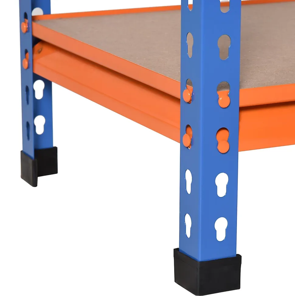 Rayonnage charges lourdes ou volumineuses - étagère garage - 5 tablettes réglables en hauteur - métal bleu orange MDF