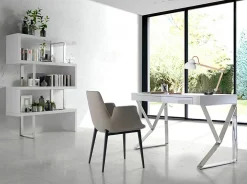 Rayonnage en Bois Blanc Brillant avec Connecteurs en Acier Inoxydable